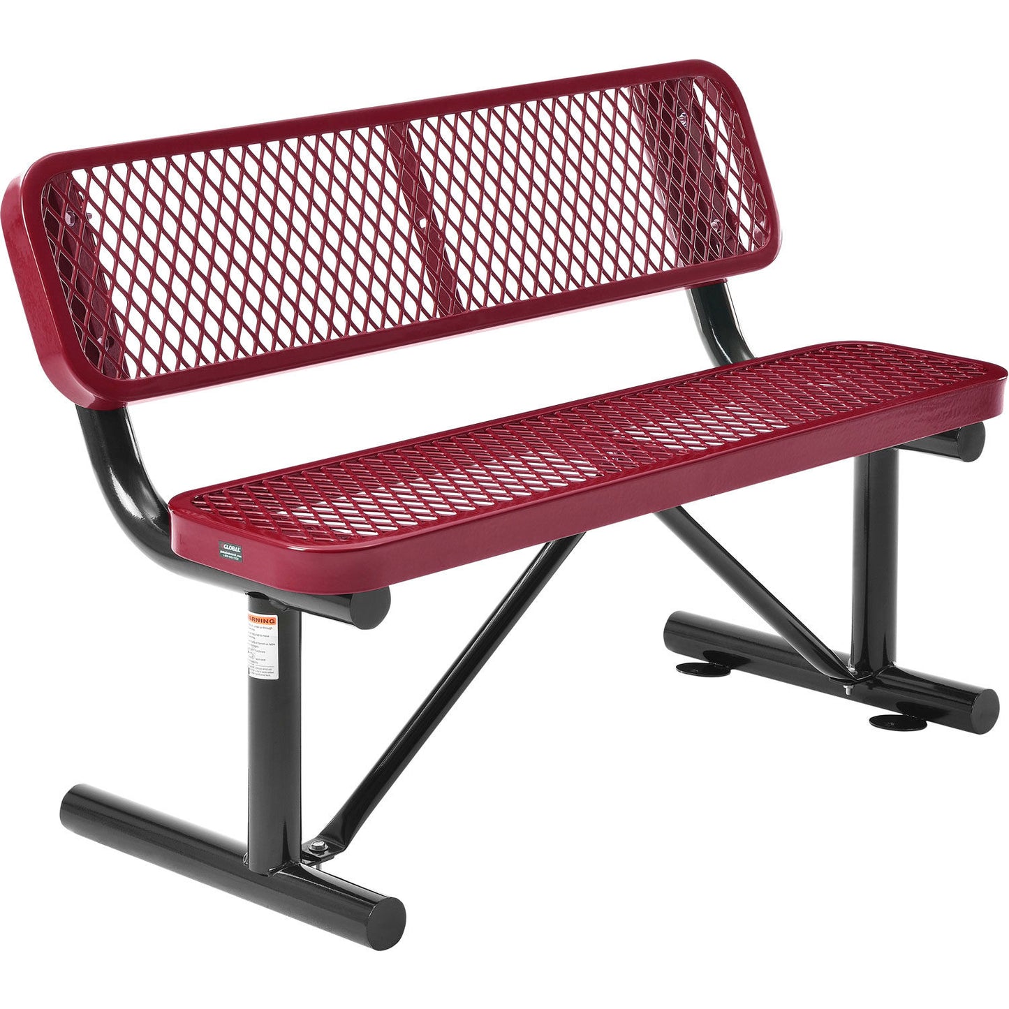 Global Industrial 4' Outdoor Steel Bench w/ Backrest, Expanded Metal, Red (WB695743RD)