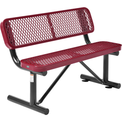 Global Industrial 4' Outdoor Steel Bench w/ Backrest, Expanded Metal, Red (WB695743RD)