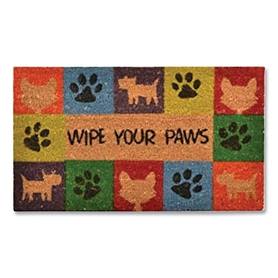 Notrax Coir Vinyl-Backed Front Door Mat, C12, 1/2 in x 18 in W x 30 in L, Coconut Fibers, Vinyl Back, Natural, Wipe Your Paws Design (921-C12S1830WP)