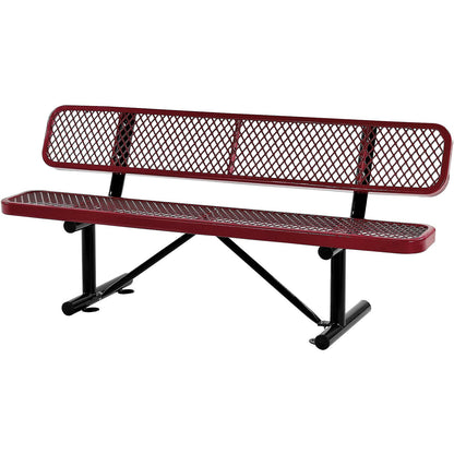Global Industrial 6' Outdoor Steel Bench w/ Backrest, Expanded Metal, Red (WB277154RD)