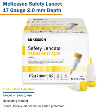 McKesson Safety Lancet 1.5 mm Blade Retractable Push Button Activation Finger (1217989_CS)