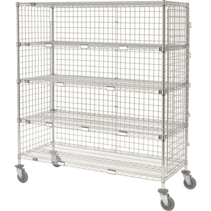 Nexel 5 Shelf Enclosed Truck, Chrome, 60"W x 24"D x 69"H, Polyurethane Stem Casters, 4 Swivel (WB800388)