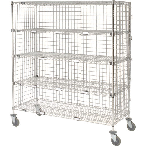 Nexel 5 Shelf Enclosed Truck, Chrome, 36"W x 18"D x 69"H, Polyurethane Stem Casters, 4 Swivel (WB800382)
