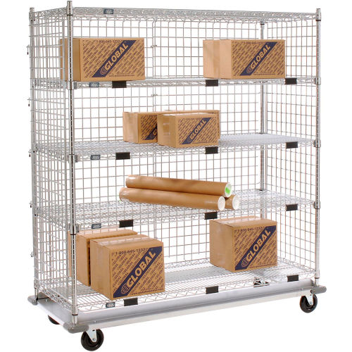 Nexel 5 Shelf Enclosed Truck, Chrome, 60"W x 24"D x 69"H, Polyurethane Plate Casters, 4 Swivel (WB800387)