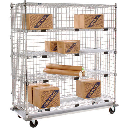 Nexel 5 Shelf Enclosed Truck, Chrome, 60"W x 24"D x 69"H, Polyurethane Plate Casters, 4 Swivel (WB800387)