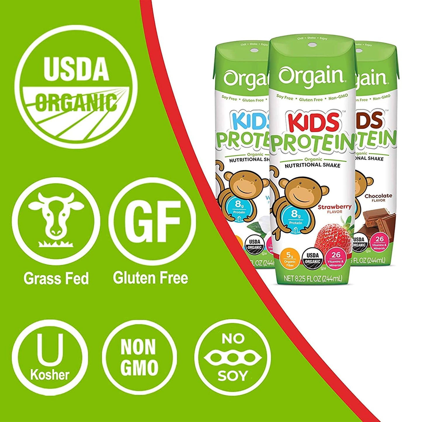 Orgain® Kids Protein™ Organic Nutritional Shake Pediatric Oral Supplement Strawberry Flavor 8.25 oz. Carton Liquid Organic (1104659_EA)