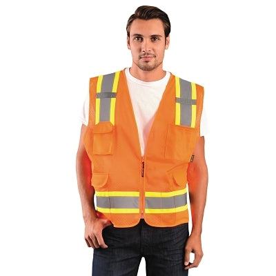 Occunomix Surveyor Style Mesh Vest, ECO-ATRNSM, Two-Tone, Orange, X-Large, 8 Pockets (561-ECO-ATRNSM-OXL)
