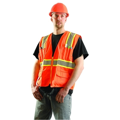 Occunomix Class 2 Surveyor Style Solid Vests with 2-Tone Striping, Large, Hi-Viz Orange (561-LUX-ATRANS-OL)