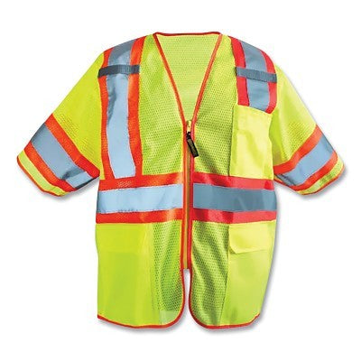 Occunomix Mesh Two-Tone Vest, Classic, X-Large, Hi-Viz Yellow w/Silver Reflective Tape and Orange Contrasting Trim (561-LUX-HSCLC3Z-YXL)
