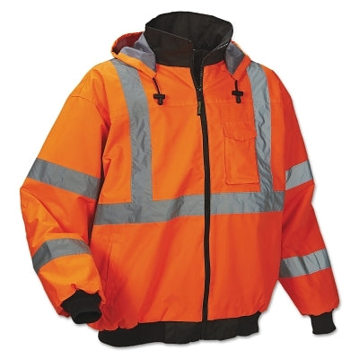 Occunomix 4-In-1 Fleece Bomber Jacket, 300 Denier Polyester Oxford with PU Coating, Large, Orange (561-LUX-TJBJ-OL)
