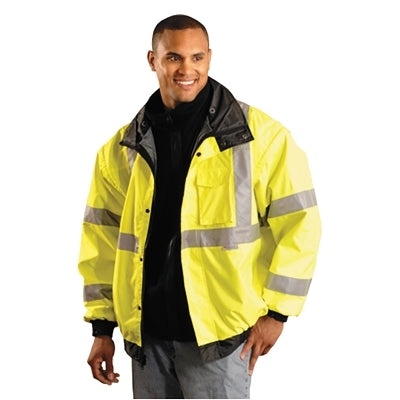 Occunomix 4-In-1 Fleece Bomber Jacket, 300 Denier Polyester Oxford with PU Coating, Large, Yellow (561-LUX-TJBJ-YL)