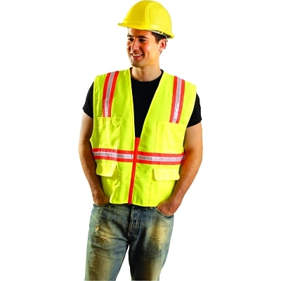 Occunomix Non-ANSI Contractor Style Solid Vests, Large, Hi-Viz Yellow; Orange Trim (561-LUX-XTRANS-YL)