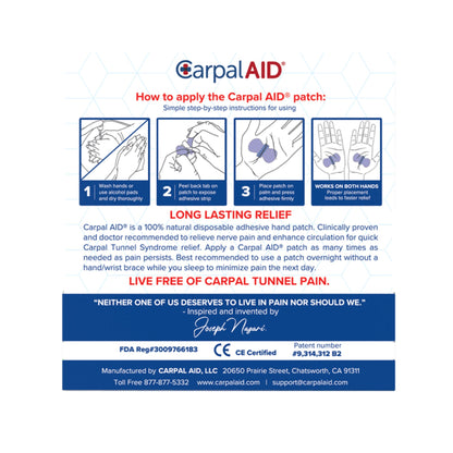 Carpal AID® Patch Hand-Based Carpal Tunnel Support Plastic Left or Right Hand Clear Small (1233611_PK)