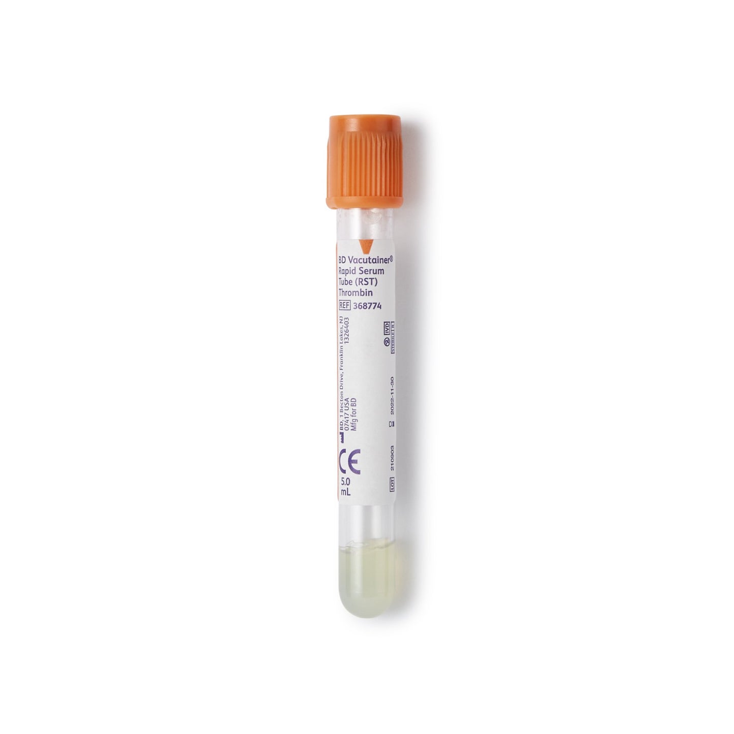 BD Vacutainer® Venous Blood Collection Tube Clot Activator Additive 5 mL BD Hemogard™ Closure Polyethylene Terephthalate (PET) Tube (732877_CS)