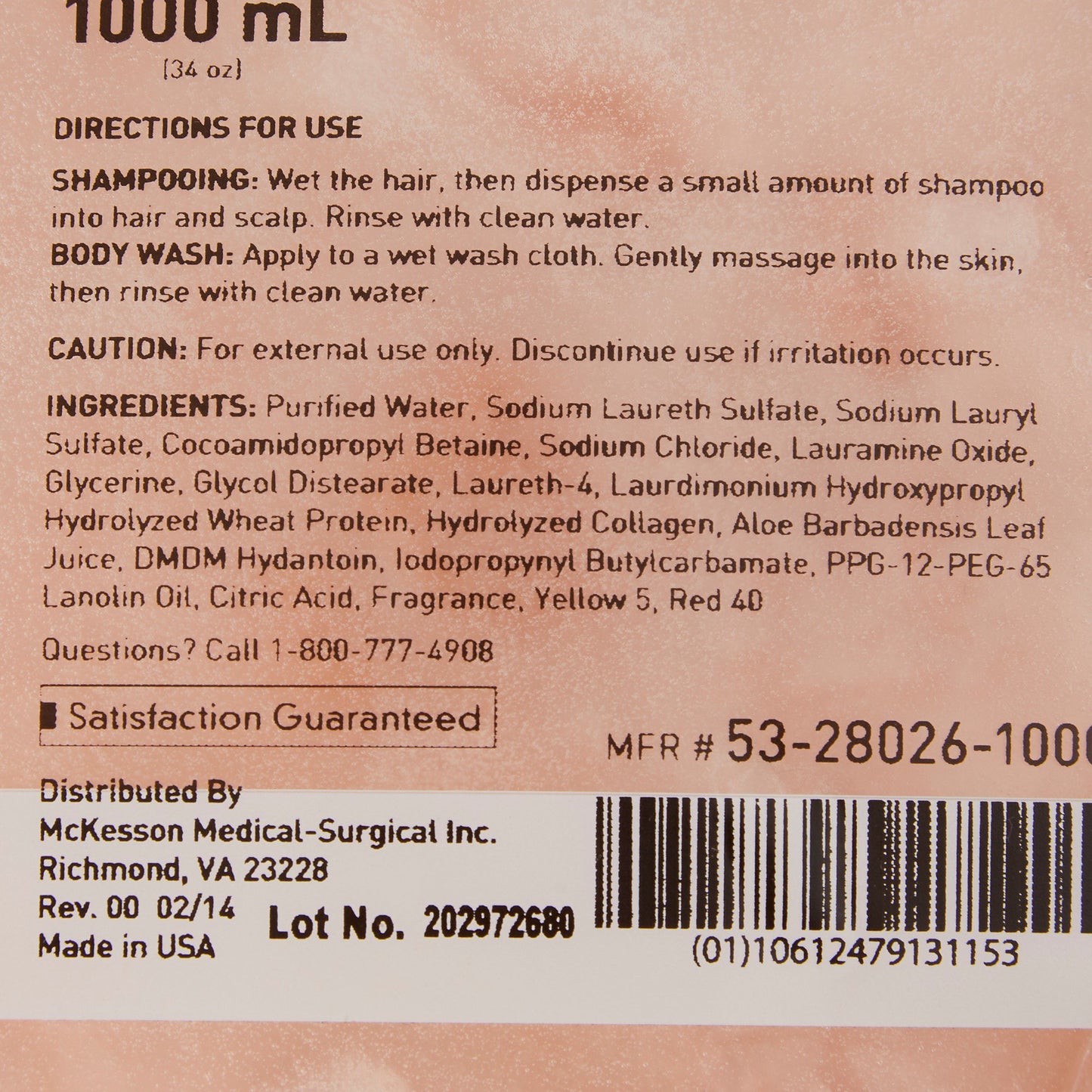McKesson Shampoo and Body Wash 1,000 mL Dispenser Refill Bag Apricot Scent (468269_CS)