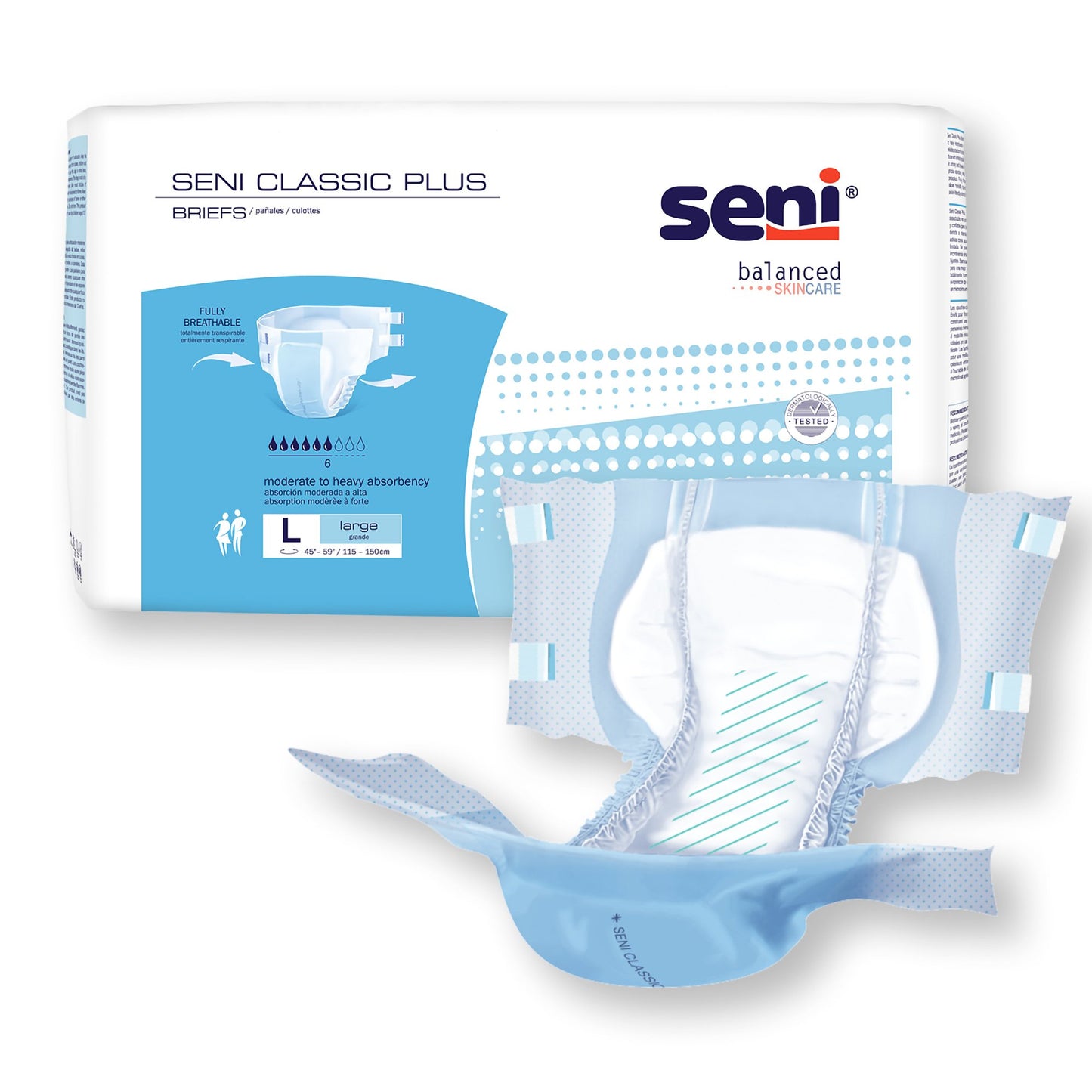 Seni® Classic Plus Unisex Adult Incontinence Brief Large Disposable Moderate Absorbency (1163864_PK)
