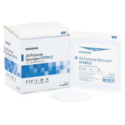 McKesson Nonwoven Sponge 2 X 2 Inch 4-Ply Sterile 2 per Pack (481052_CS)