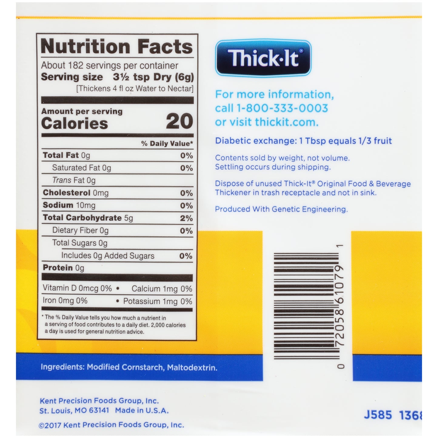 Thick-It® Original Food and Beverage Thickener 36 oz. Canister Unflavored Powder IDDSI Level 0 Thin (811365_CS)