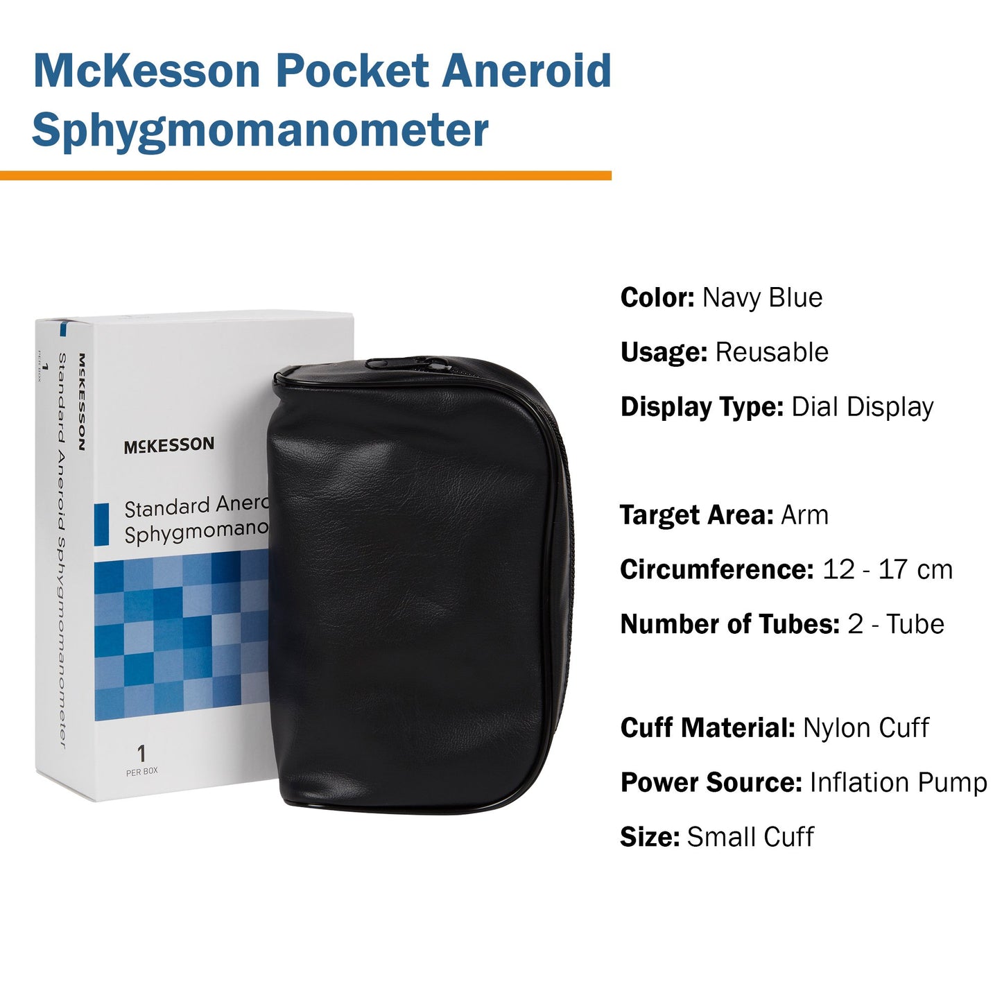 McKesson Brand Aneroid Sphygmomanometer Unit Pediatric Cuff Nylon Cuff 13 - 19.5 cm Pocket Aneroid (1067633_CS)