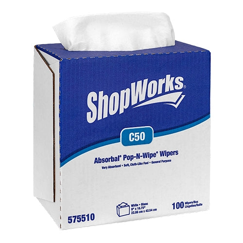 ShopWorks® Absorbal® Wipers, DRC, White, 9"x16.75", Heavy Duty, Pop-N-Wipe® Interfold, Case of 900 (HOS575510)