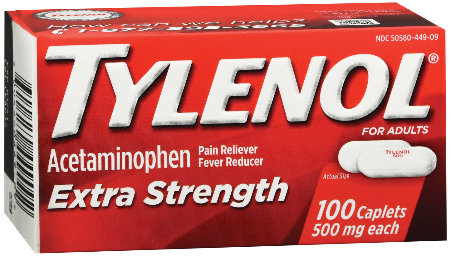 Tylenol® Pain Relief 500 mg Strength Acetaminophen Caplet 100 per Box (701519_CS)