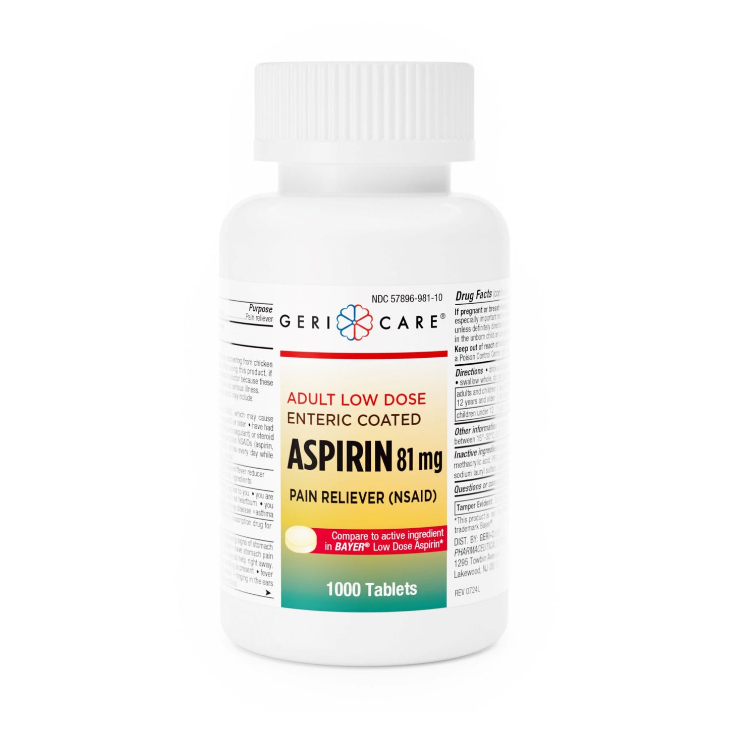 Geri-Care Pain Relief 81 mg Strength Aspirin Tablet 1,000 per Bottle (1196144_BT)