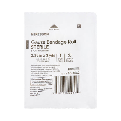 McKesson Fluff Bandage Roll 2-1/4 Inch X 3 Yard 6-Ply Sterile 1 per Pouch (1056324_CS)