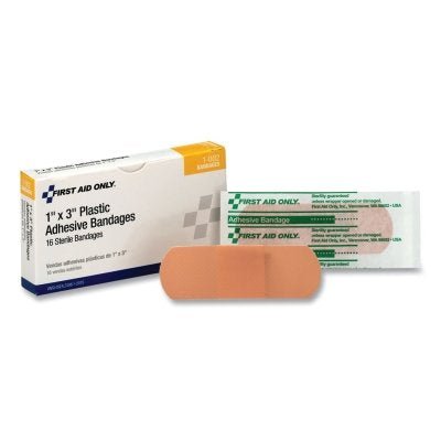 First Aid Only Plastic Adhesive Strip, 1 in x 3 in, Bandages, 16/Box (579-1-002)