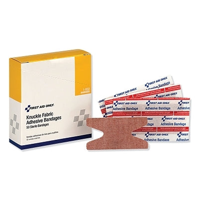 First Aid Only Fabric Bandage, 1.63 in x 3-3/4 in, Knuckle Bandages, Heavy Woven Fabric, 50/Box (579-1-850)