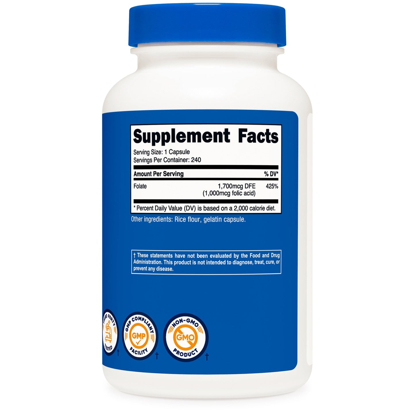 nutricost® Folic Acid (Vitamin B9) Dietary Supplement Folate 1,000 mcg Strength Capsule 240 Per Bottle (1270254_BT)
