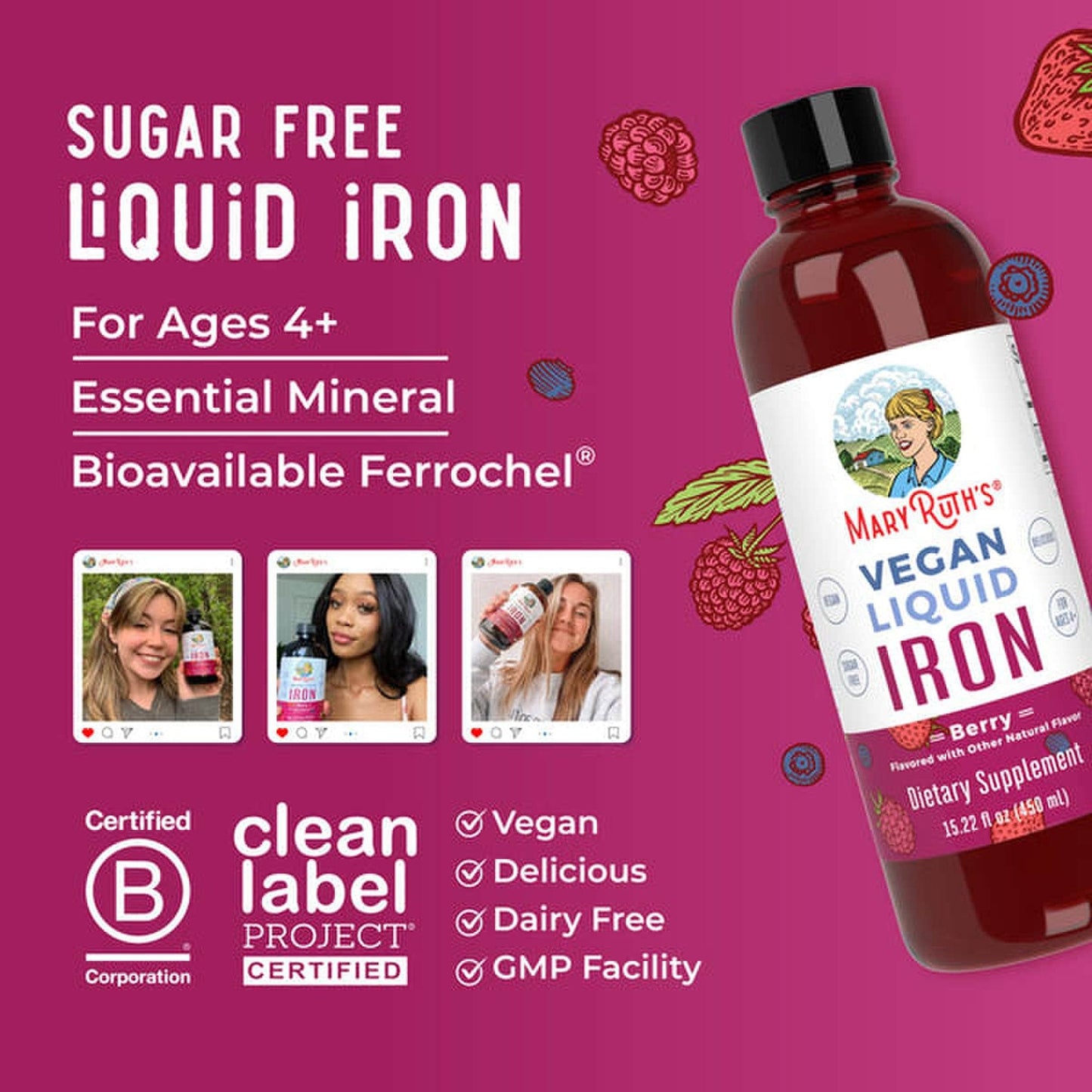 Mary Ruth's® Liquid Iron Dietary Supplement Iron 6 to 18 mg Strength Liquid 16 oz. Berry Flavor (1271764_EA)