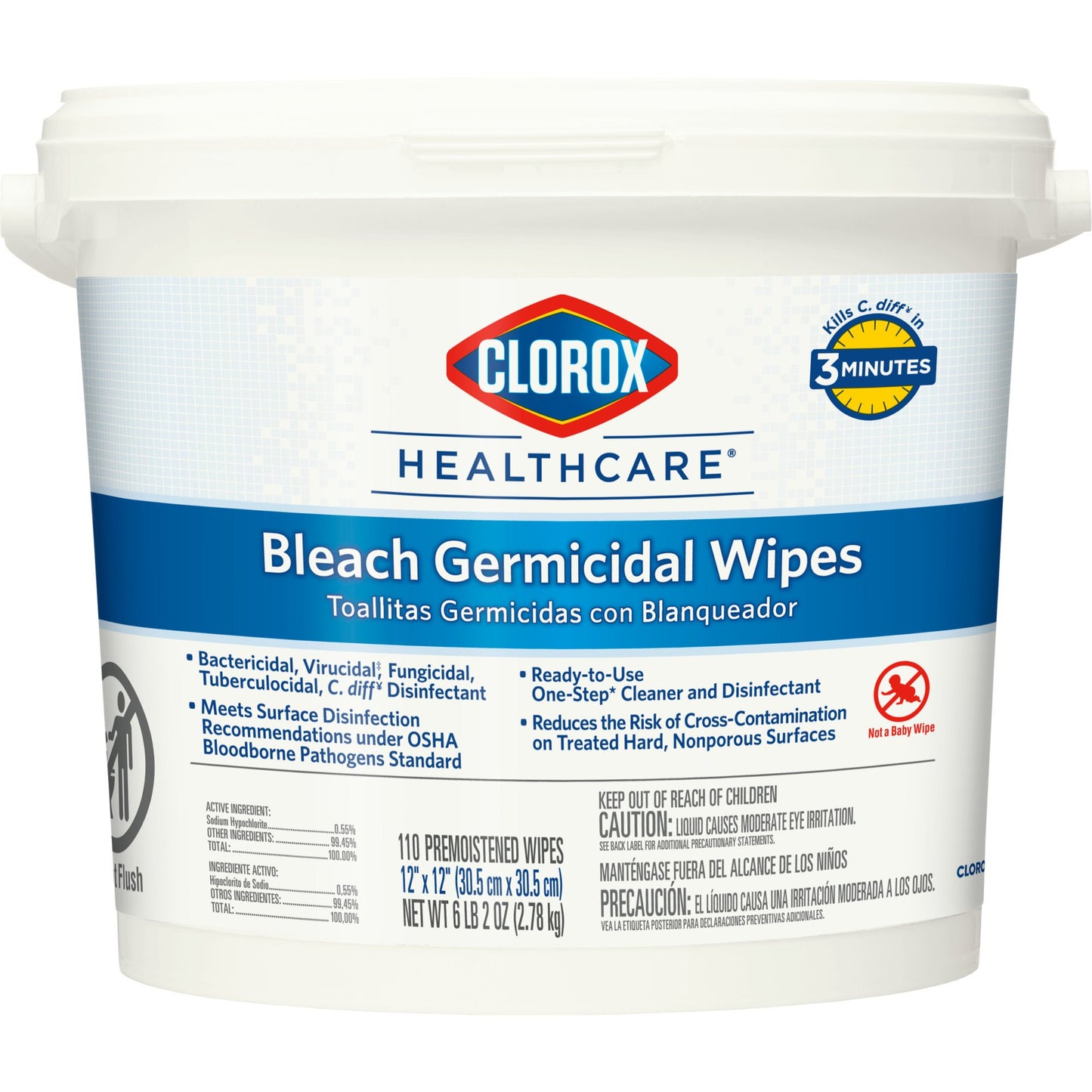 Clorox Healthcare® Bleach Germicidal Premoistened Germicidal Manual Pull Wipe 110 Count Pail Chlorine Scent NonSterile (743109_CS)
