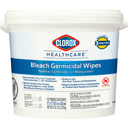 Clorox Healthcare® Bleach Germicidal Premoistened Germicidal Manual Pull Wipe 110 Count Pail Chlorine Scent NonSterile (743109_BX)