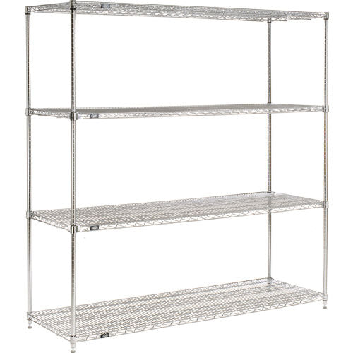 Nexel 4 Shelf, Chrome Quick Adjust Wire Shelving Unit, Starter, 72"W x 24"D x 74"H (WB580573)