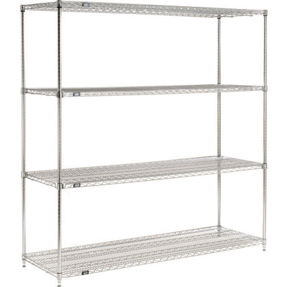 Nexel 4 Shelf, Chrome Quick Adjust Wire Shelving Unit, Starter, 72"W x 24"D x 74"H (WB580573)