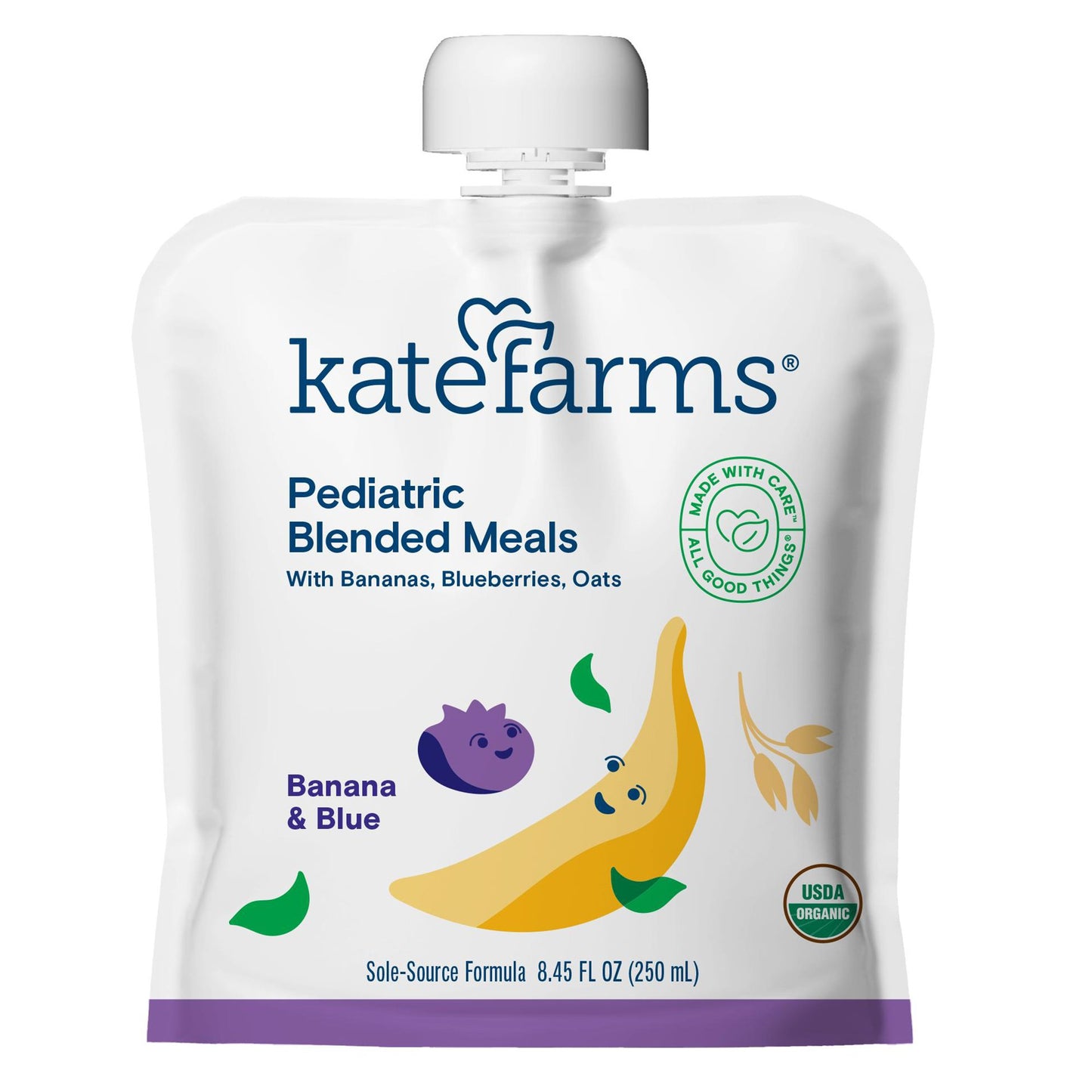 Kate Farms Pediatric Tube Feeding Formula Banana / Blueberry Flavor 8.45 oz. / 250 mL Pouch Liquid Organic Pea Protein (1241601_EA)