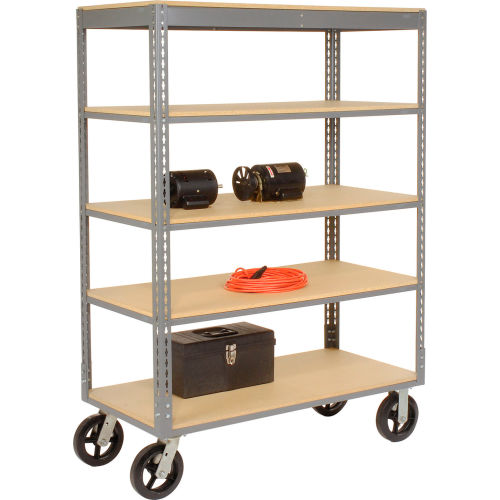 Global Industrial Boltless Shelf Truck, 5 Shelves, Rubber Casters, 60"L x 24"W x 68"H, Gray (WB983116)