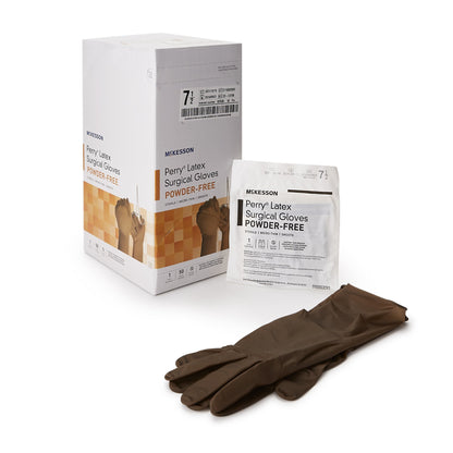 McKesson Perry® Surgical Glove Size 7.5 Sterile Latex Standard Cuff Length Smooth Brown Not Chemo Approved (1044731_BX)