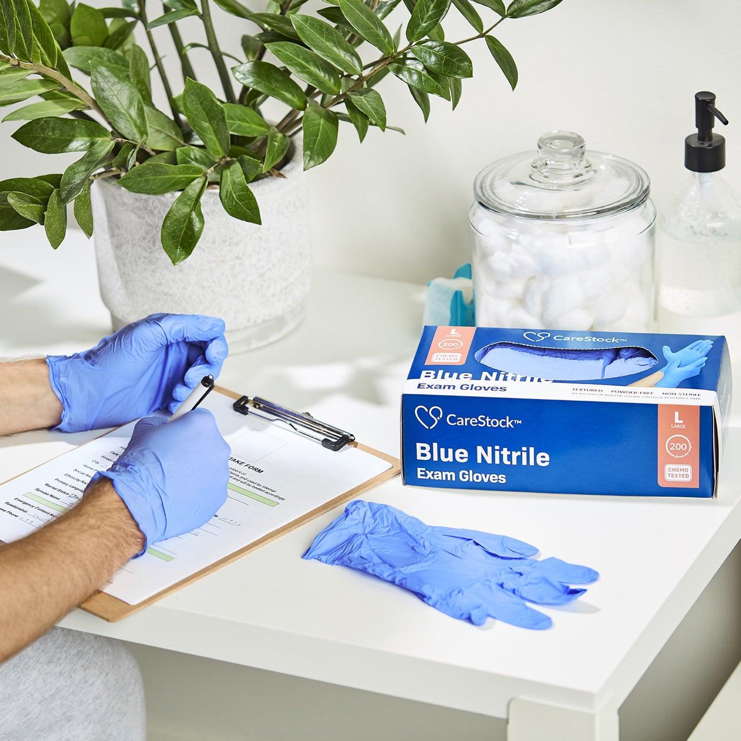 CareStock™ Exam Glove Large NonSterile Nitrile Standard Cuff Length Textured Fingertips Blue Chemo Tested (1230898_CS)