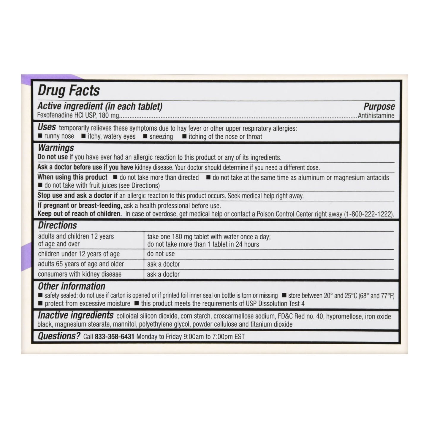 Foster & Thrive™ Allergy Relief 180 mg Strength Tablet 30 per Box (1238970_BX)