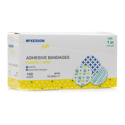 McKesson Kids™ Adhesive Spot Bandage 1 Inch Plastic Round Kid Design (Assorted Prints) Sterile (1110981_BX)