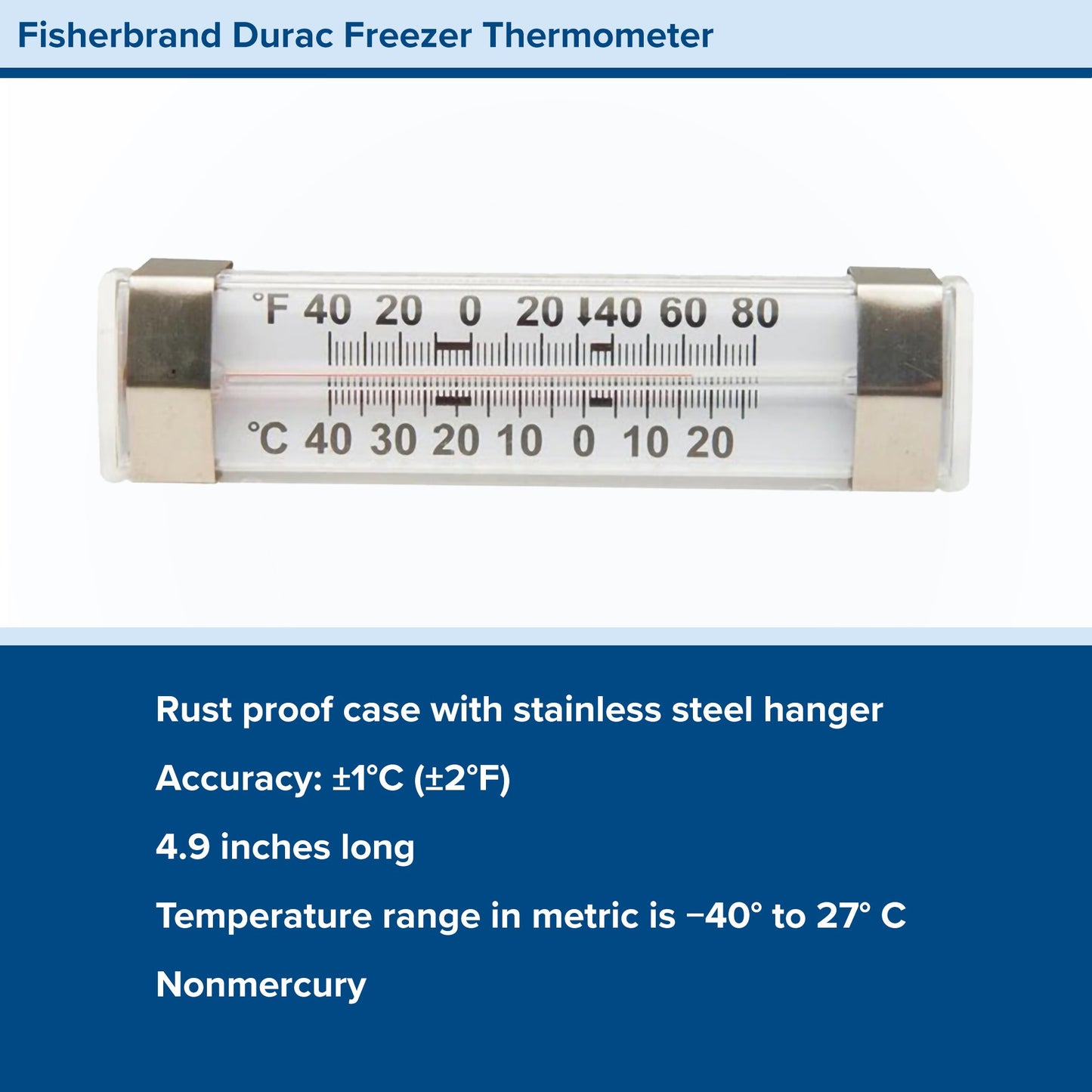 Fisherbrand™ Durac® Refrigerator / Freezer Thermometer Fahrenheit / Celsius -40° to +80°F (-40° to +25°C) Without External Probe Wall Mount Does Not Require Power (822793_EA)