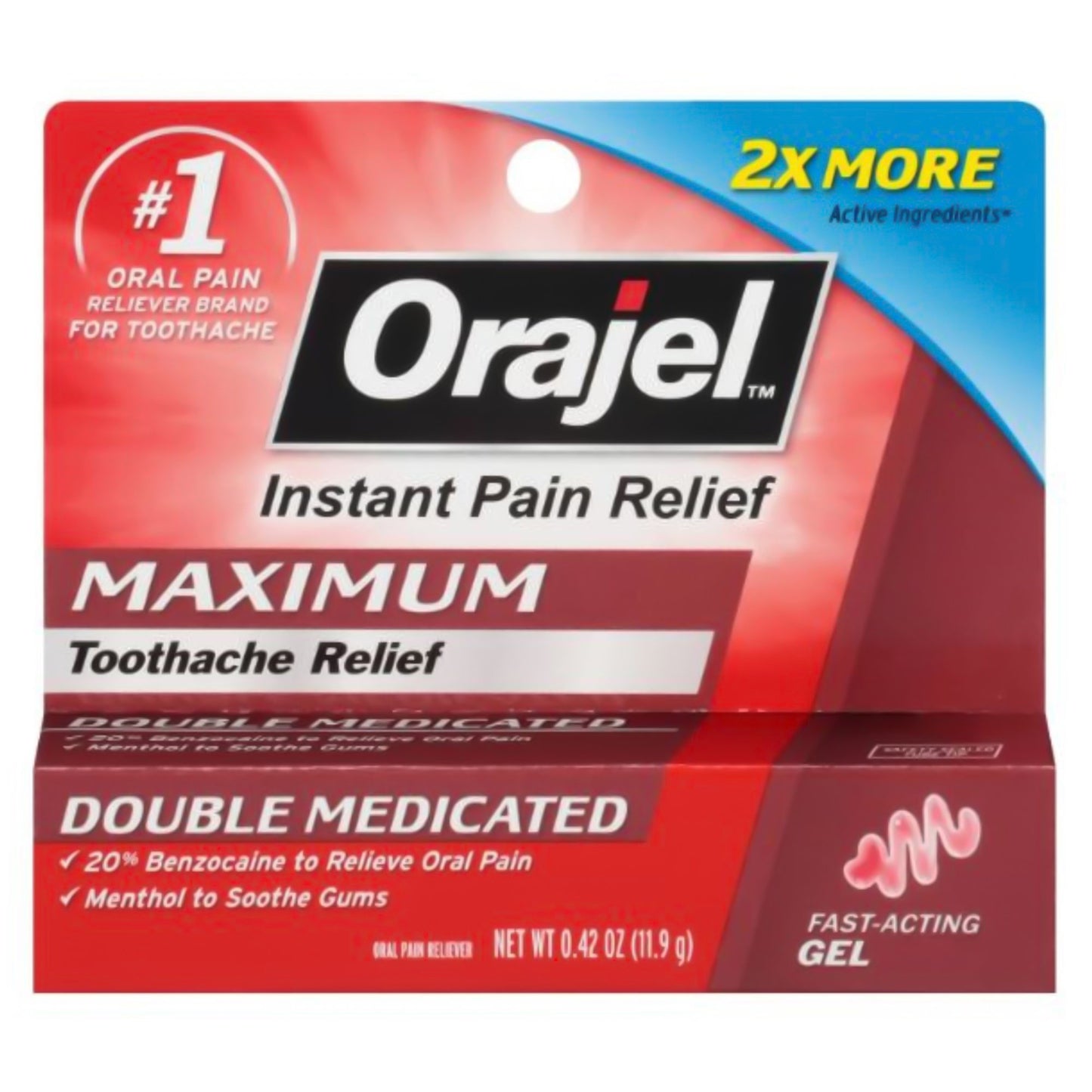 Orajel® 2X Oral Pain Relief 20% Strength Benzocaine Oral Gel 0.25 oz. (1225995_EA)