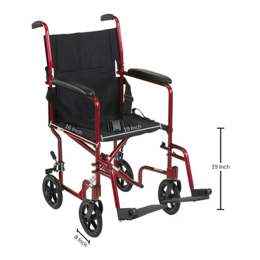 McKesson Transport Chair 19 Inch Seat Width Full Length Arm Swing-Away Footrest Aluminum Frame with Red Finish (1128901_EA)