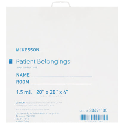 McKesson Patient Belongings Bag 4 X 20 X 20 Inch Polyethylene Snap Closure White (447757_CS)