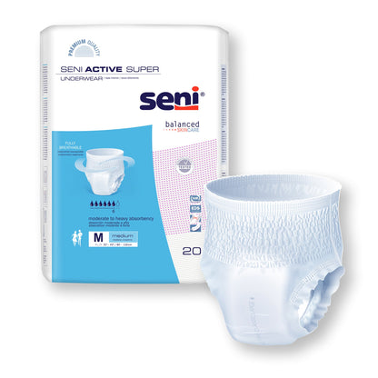 Seni® Active Super Unisex Adult Absorbent Underwear Pull On with Tear Away Seams Medium Disposable Moderate Absorbency (1163849_CS)