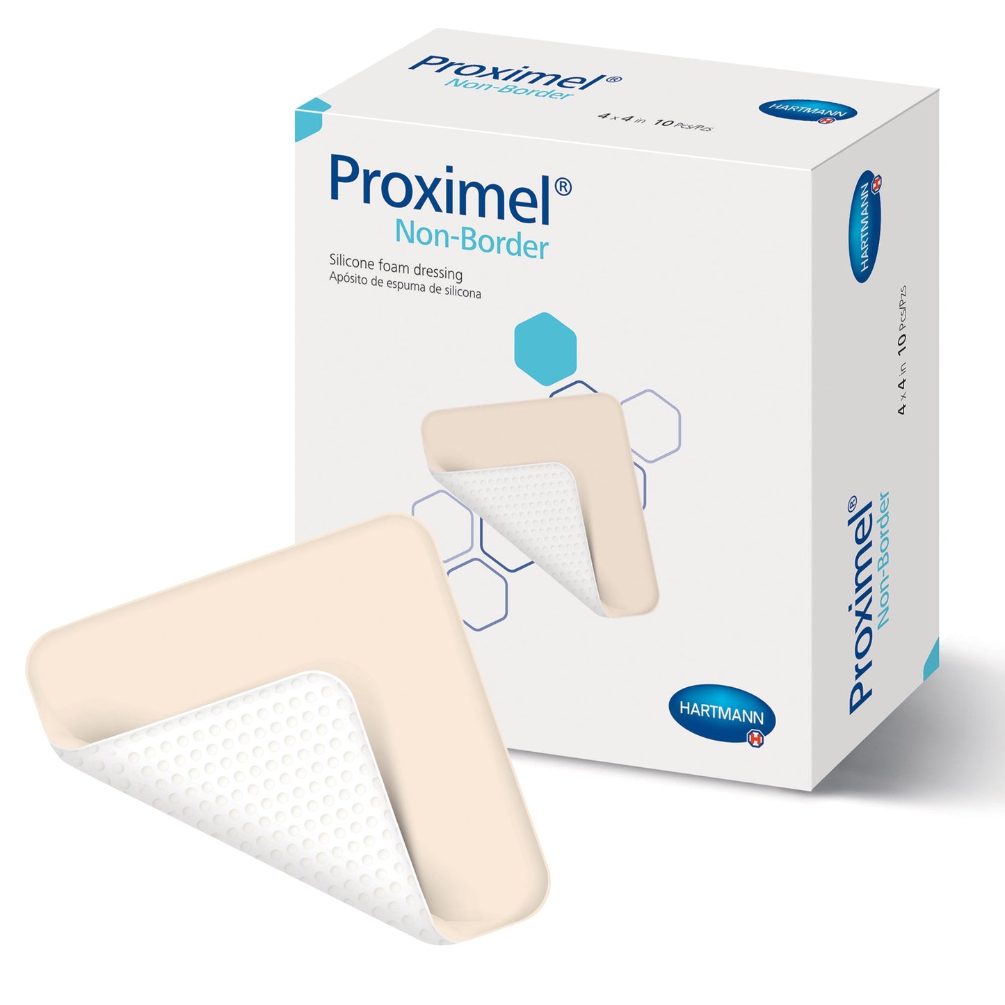 Proximel® Non-Border Foam Dressing 4 X 4 Inch Without Border Waterproof Backing Silicone Face Square Sterile (1242750_BX)