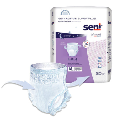 Seni® Active Super Plus Unisex Adult Absorbent Underwear Pull On with Tear Away Seams Medium Disposable Heavy Absorbency (1163859_CS)