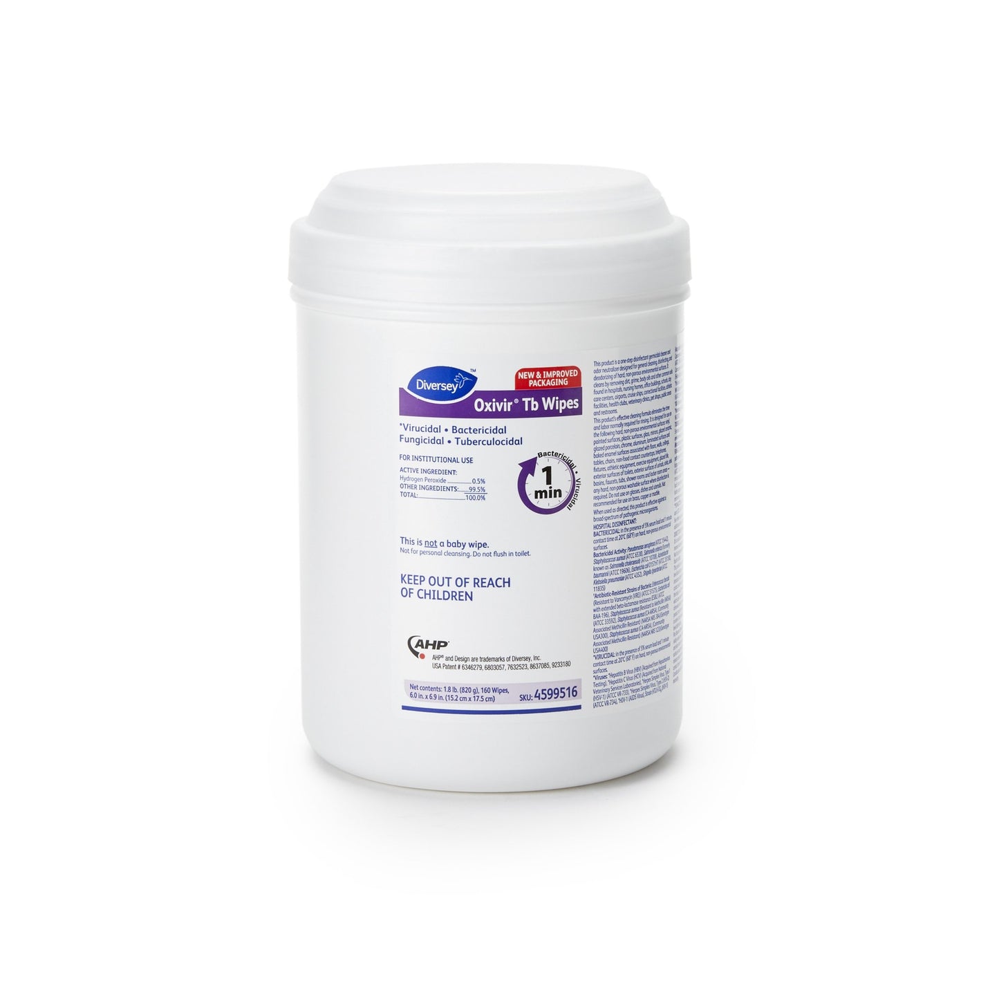 Diversey™ Oxivir® Tb Surface Disinfectant Cleaner Premoistened Hydrogen Peroxide Based Manual Pull Wipe 160 Count Canister Unscented NonSterile (734940_CS)