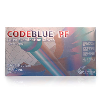 CODEBLUE® PF Exam Glove Medium NonSterile Latex Extended Cuff Length Fully Textured Blue Not Rated (351988_BX)